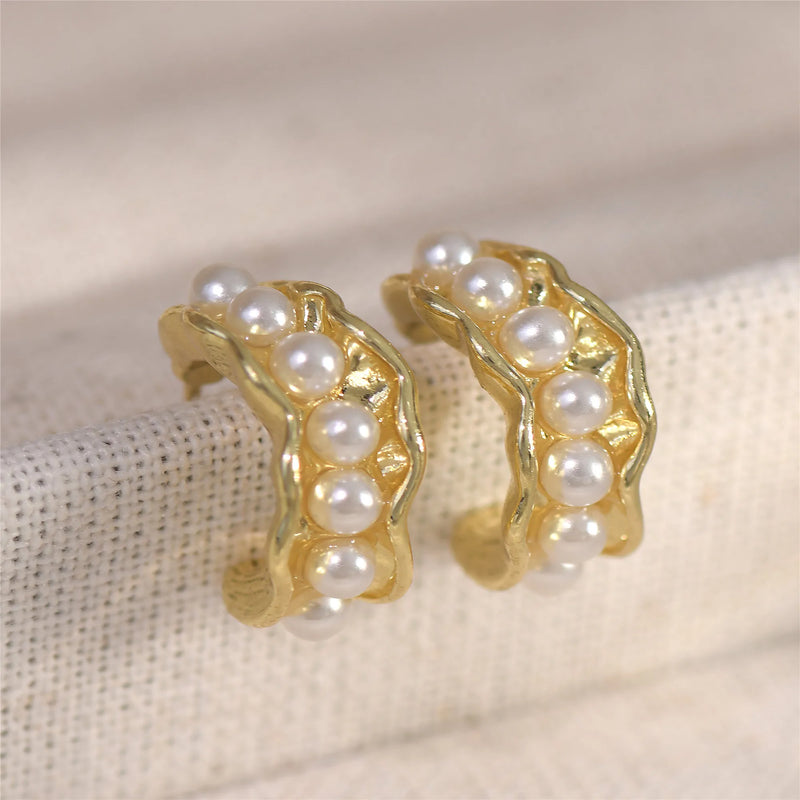 Artificial Pearl Metal Twist Hoop Earrings Party Jewelry Gift