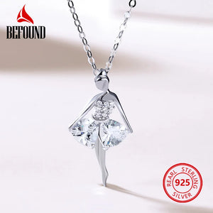 Ballet Dancer Pendant Necklace 925 Silver Real Rose Zircon Inlaid
