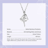 Ballet Dancer Pendant Necklace 925 Silver Real Rose Zircon Inlaid