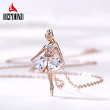 Ballet Dancer Pendant Necklace 925 Silver Real Rose Zircon Inlaid