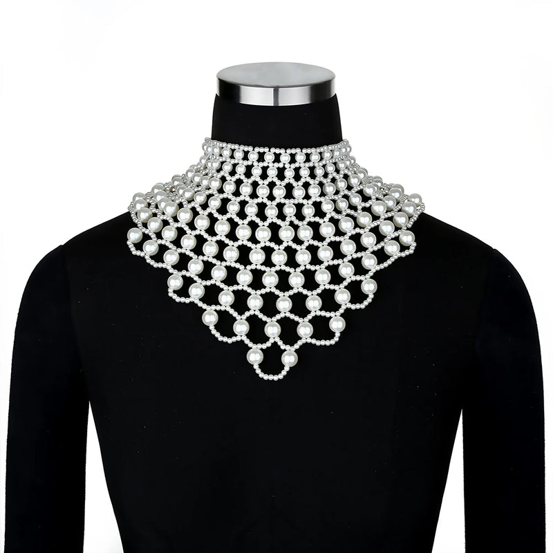 Pearl Shawl Necklace Hand Woven Retro Beaded Sweater Chain