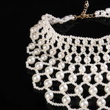 Pearl Shawl Necklace Hand Woven Retro Beaded Sweater Chain