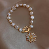 Natural Pearl String Bracelet Zircon Bee Pendant Sweet Jewelry