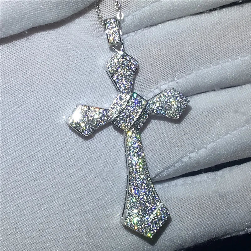 Big Cross Pendant Pave AAAAA cz Silver Statement Party Wedding Cross Pendant