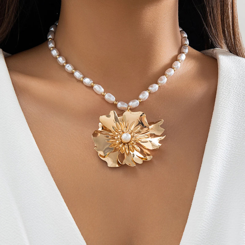 Rose Flower Choker Necklace for Women Bridal Goth Pearl Adjustable Chain Y2K