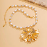 Rose Flower Choker Necklace for Women Bridal Goth Pearl Adjustable Chain Y2K