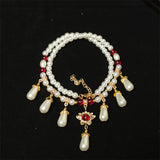 Pearl Bead Necklace Crystal Heart Pendant Wedding Party Jewelry