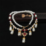 Pearl Bead Necklace Crystal Heart Pendant Wedding Party Jewelry