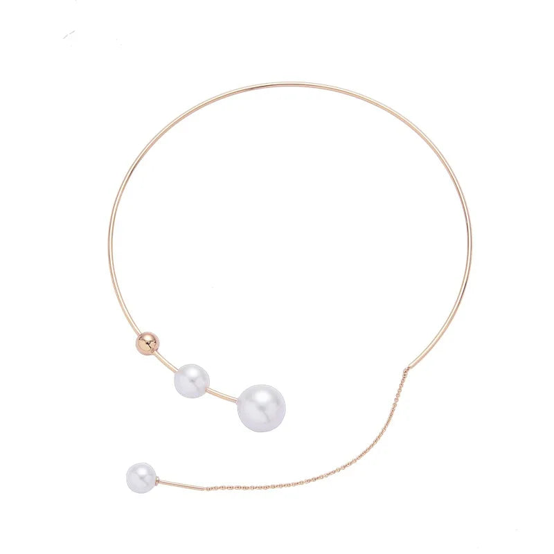 Big Pearl Choker Necklace Clavicle Chain Torques Necklace for Women