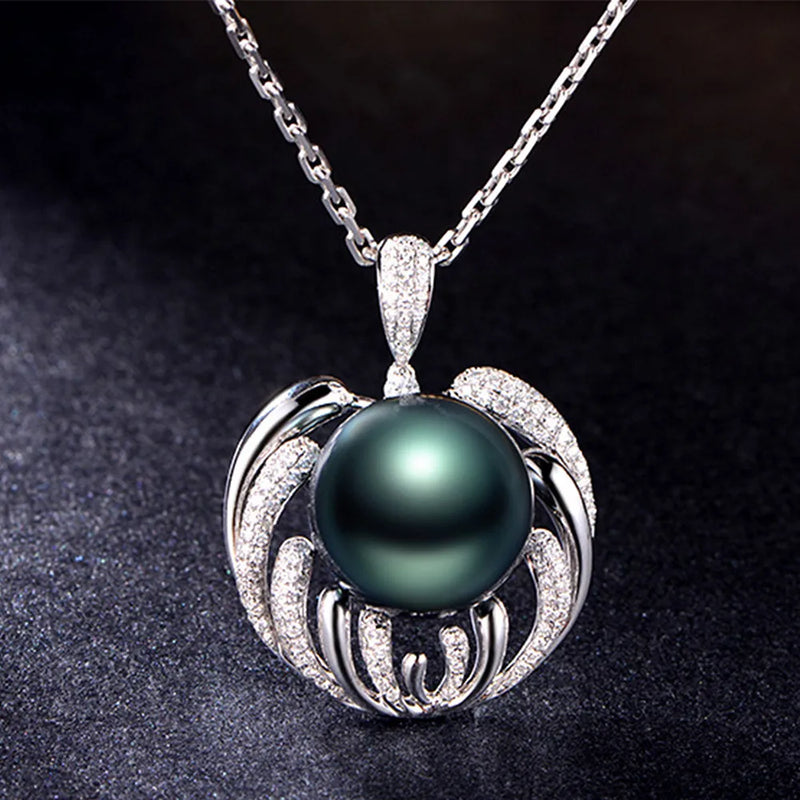 Pearl 5A Zircon Diamonds Pendant Necklace 925 Silver Jewelry