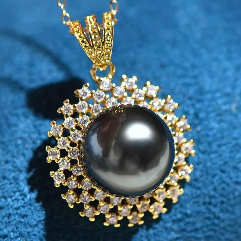 Pearl Gemstones Zircon Diamonds Pendant Necklace for Women 18k Filled