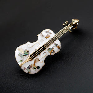 Black/White Violin Enamel Bronze Brooches Unisex Gothic Musical Instruments