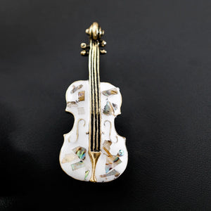 Black/White Violin Enamel Bronze Brooches Unisex Gothic Musical Instruments