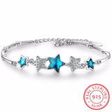 925 Silver CZ Crystal Pentagram Chain Bracelet Wedding Gift