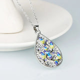Flower Pendant Necklace 925 Silver Enamel Sweater Chain for Women