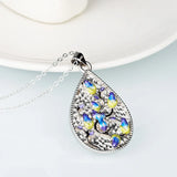 Flower Pendant Necklace 925 Silver Enamel Sweater Chain for Women