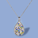 Flower Pendant Necklace 925 Silver Enamel Sweater Chain for Women