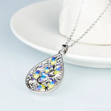 Flower Pendant Necklace 925 Silver Enamel Sweater Chain for Women