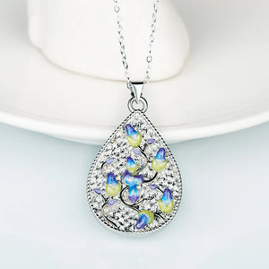 Flower Pendant Necklace 925 Silver Enamel Sweater Chain for Women