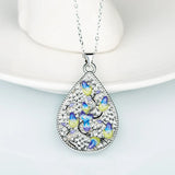 Flower Pendant Necklace 925 Silver Enamel Sweater Chain for Women