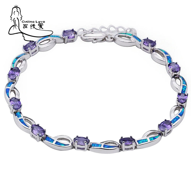 Opal Purple CZ Bracelets Women Big Jewelry Bangle SL239