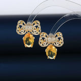 Yellow Bowknot Earrings 925 Silver Ear Studs