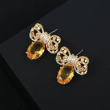 Yellow Bowknot Earrings 925 Silver Ear Studs