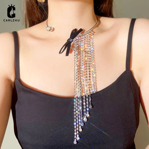 Rhinestone Tassel Choker Necklace for Women