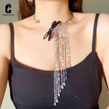 Rhinestone Tassel Choker Necklace for Women