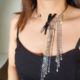 Rhinestone Tassel Choker Necklace for Women