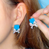 Bowknot Stud Earrings 925 Sterling Silver Vintage Ear Earing Wedding Party Gift