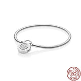 925 Silver Padlock Snake Bone Bracelet for Charm Beads DIY Gift