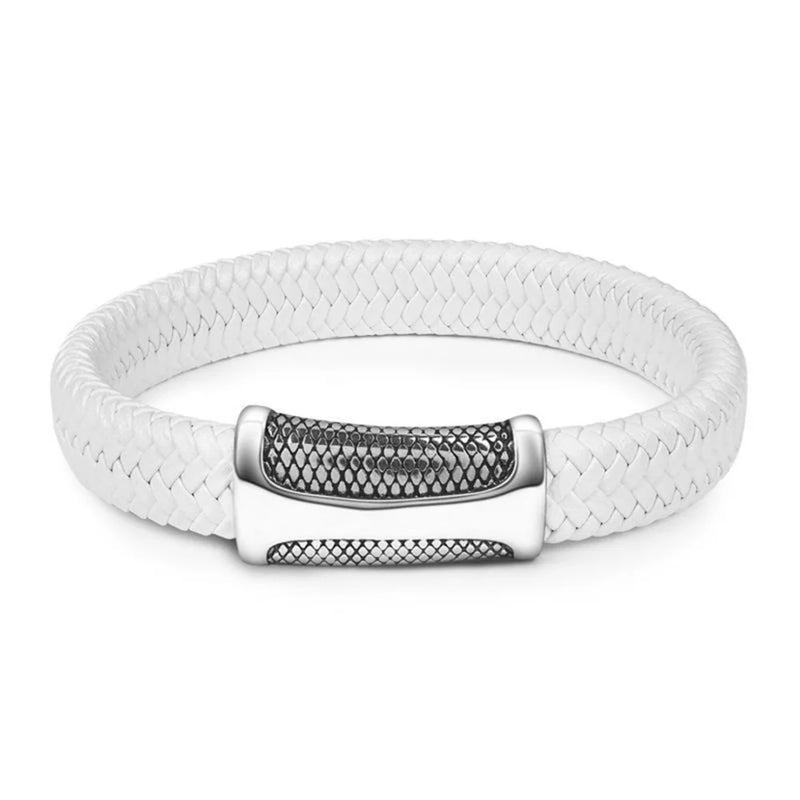 Braided Leather Bracelet for Men with Magnetic Steel Clasp