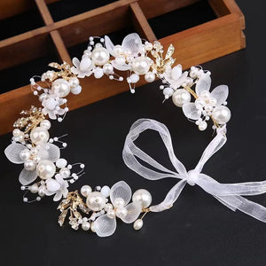 Pearl Flower Wreath Headband for Bride Wedding