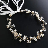 Crystal Pearl Flower Girl Headband Ribbon Headpiece Hair Jewelry