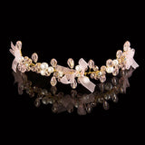 Crystal Pearl Flower Girl Headband Ribbon Headpiece Hair Jewelry