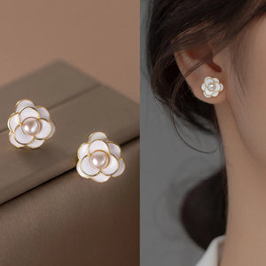 Camellia Pearl Earrings 925 Sterling Silver Flower Jewelry Gift