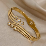 Zirconia Stainless Steel Bangle Bracelet for Women Cuff Waterproof Wrist Jewelry