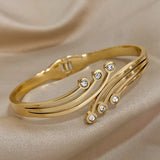 Zirconia Stainless Steel Bangle Bracelet for Women Cuff Waterproof Wrist Jewelry