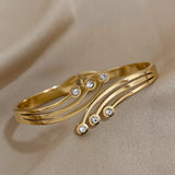 Zirconia Stainless Steel Bangle Bracelet for Women Cuff Waterproof Wrist Jewelry