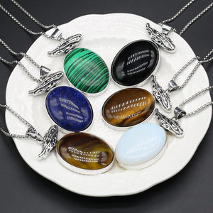 Natural Stone Shell Agate Pendant Necklace Metal Chain Women's Jewelry