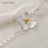 Cherry Blossom Shape 925 Sterling Silver Bracelet Rhinestone Heart Jewelry