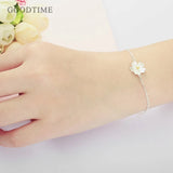 Cherry Blossom Shape 925 Sterling Silver Bracelet Rhinestone Heart Jewelry