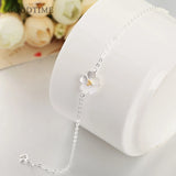 Cherry Blossom Shape 925 Sterling Silver Bracelet Rhinestone Heart Jewelry
