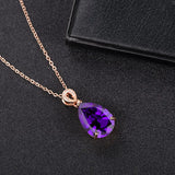 Amethyst Gemstone Diamond Pendant Necklace 14k Rose Choker