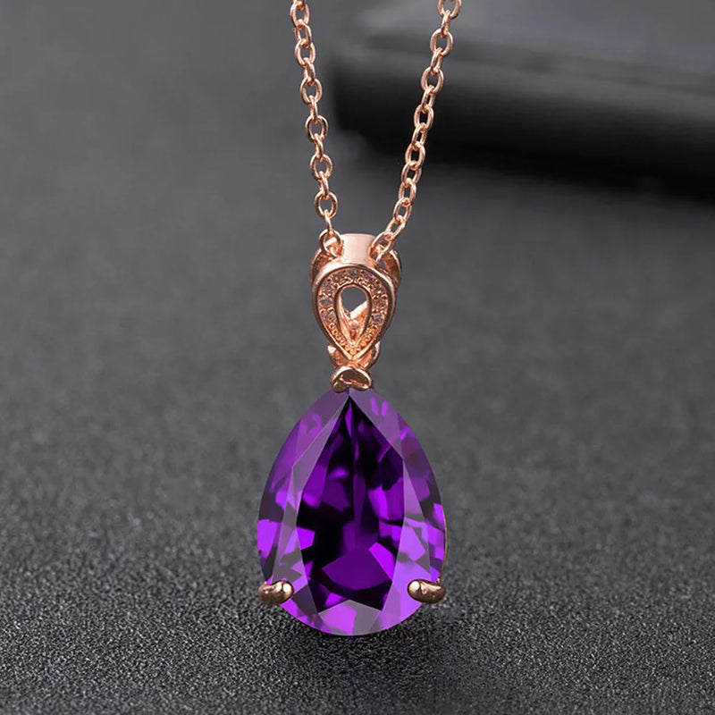 Amethyst Gemstone Diamond Pendant Necklace 14k Rose Choker
