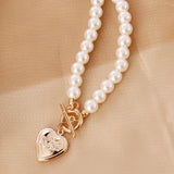Choker Necklace Women Statement Love Necklace Pearl Heart Pendant