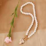 Choker Necklace Women Statement Love Necklace Pearl Heart Pendant
