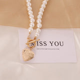 Choker Necklace Women Statement Love Necklace Pearl Heart Pendant