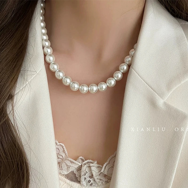 Classic Pearl Chain Choker Necklace For Women Girls Wedding Jewelry